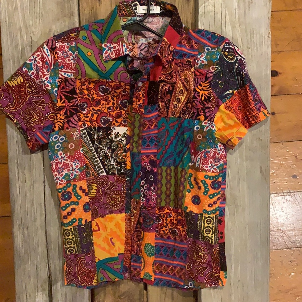 Two-sided crazy style collared short sleeve button down